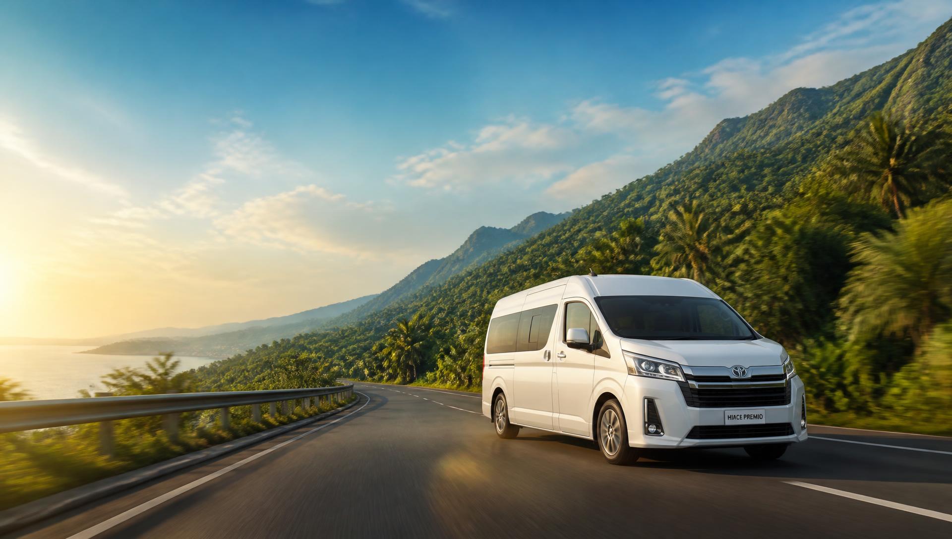 Minibus travel HENDELYZA melintasi jalan raya pegunungan Indonesia